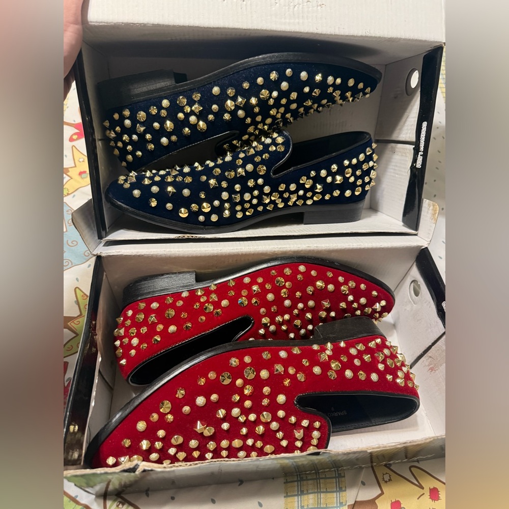 Alberto Fellini Gold Studded Men's Loafers - Black and Navy